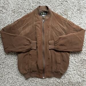 Vintage Alan Stuart Full Zip Brown Bomber Jacket 100% Rayon Men’s Size Medium